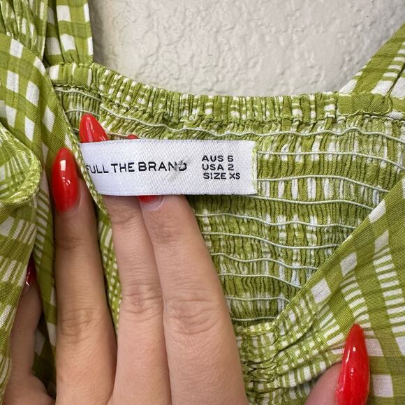 Faithfull The Brand Imogen Plaid Mini Dress Green Size 2 - Picture 3 of 5